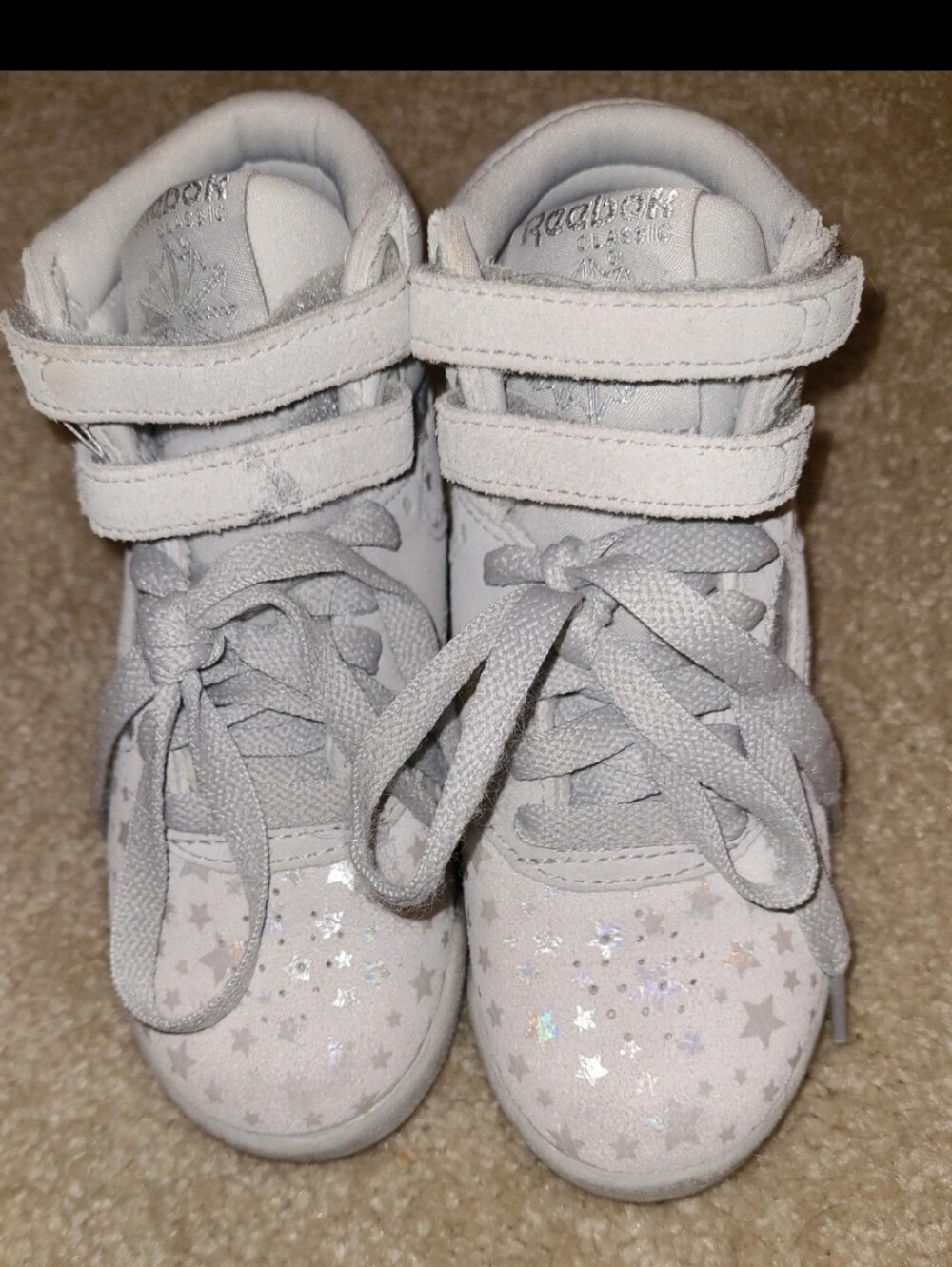 Reebok Kids Freestyle Hi Light Gray High-Top Shoes With Shiny Star Accents